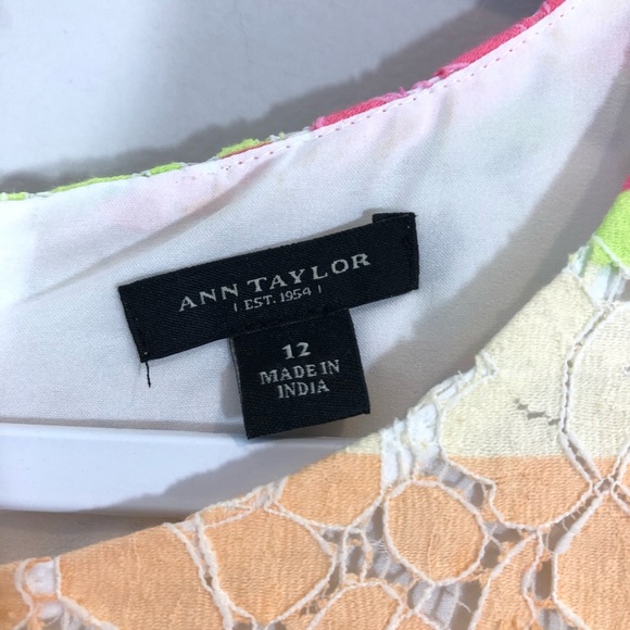 Ann Taylor Yellow Pink Lace Stripe Midi Dress - Picture 5 of 8